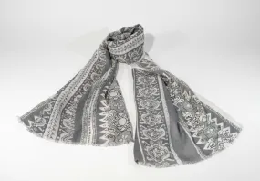 Viscose Scarf Floral Motif-Grey