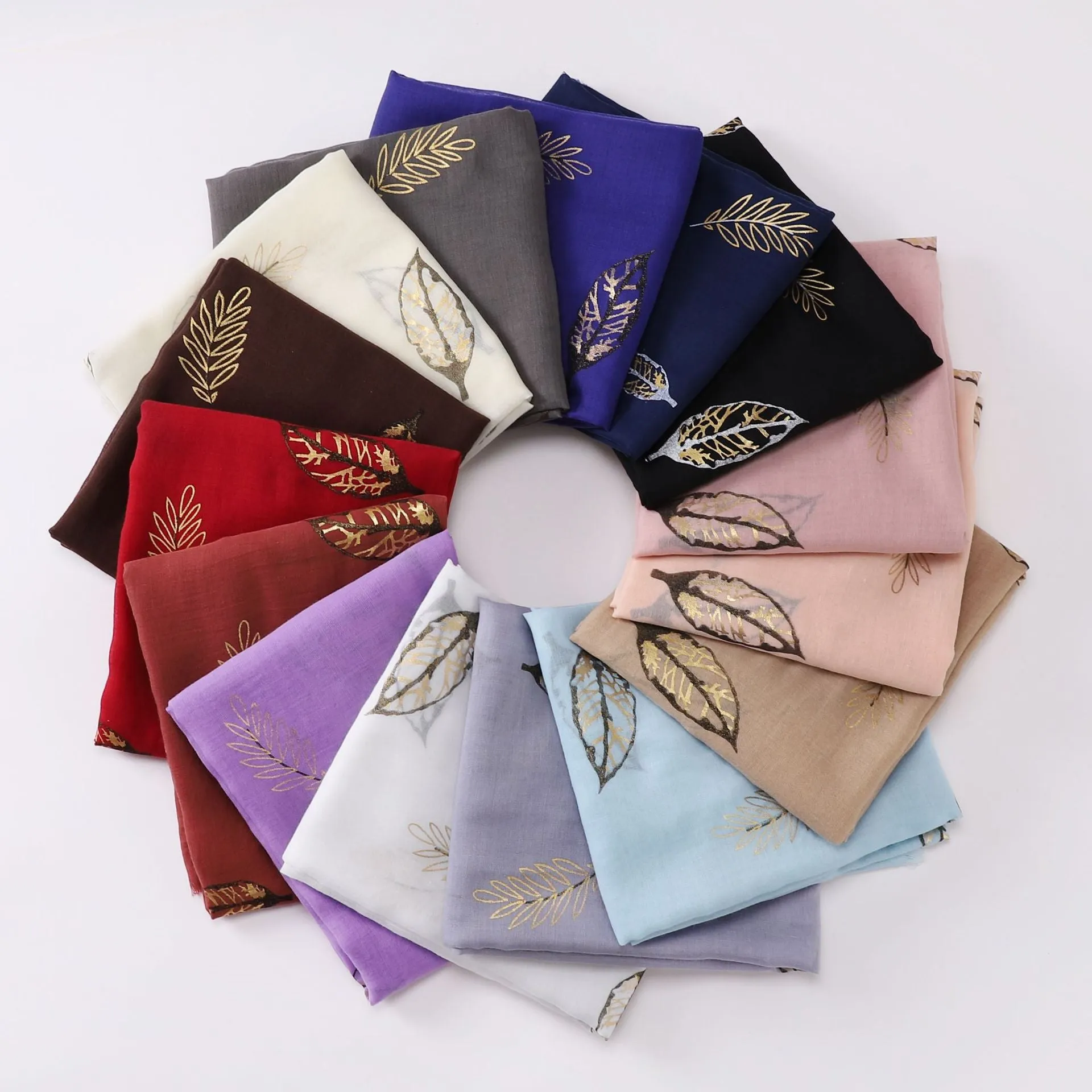W-0039 printed hot stamping TR cotton linen hijab scarf