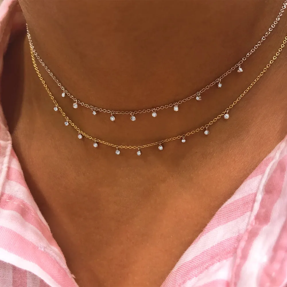 White Gold Choker with 10 Diamond Bezels