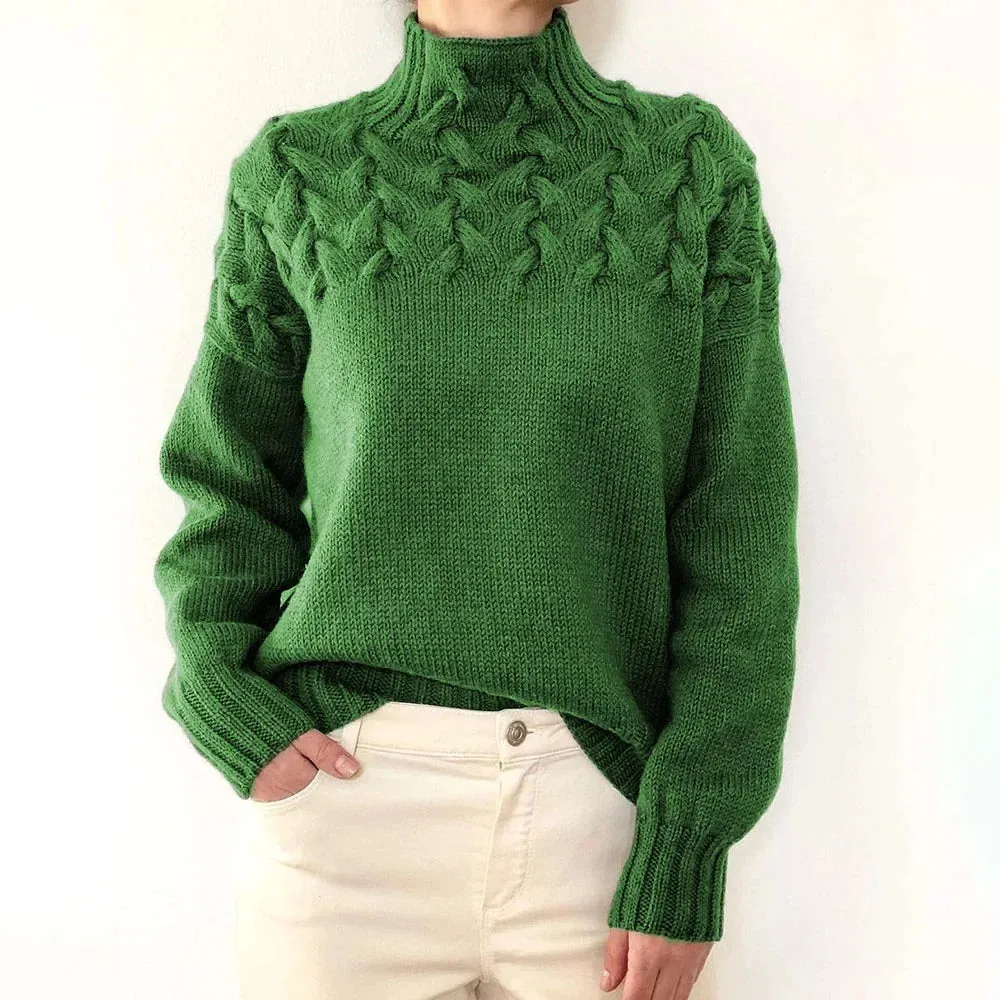 Women Cable Knitted High Neck Jumper