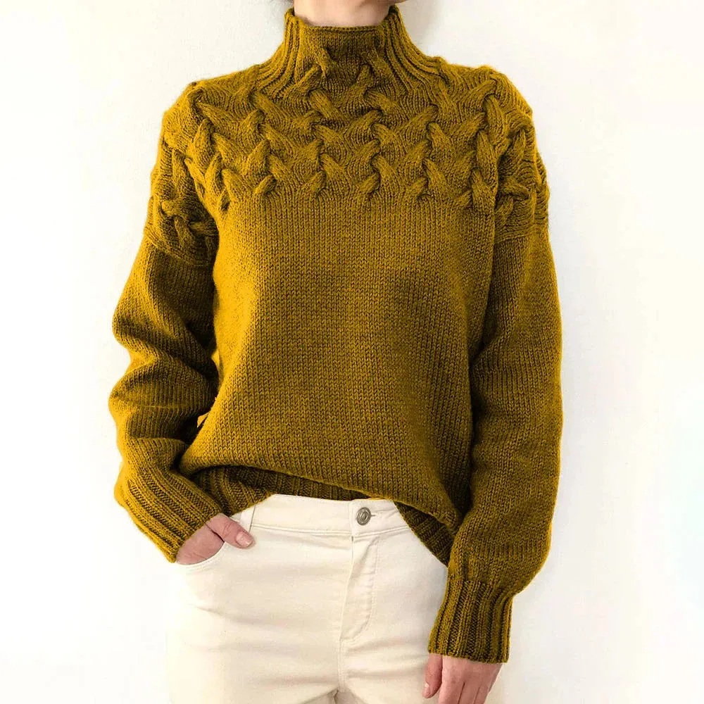Women Cable Knitted High Neck Jumper