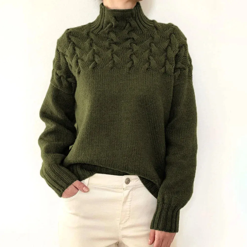 Women Cable Knitted High Neck Jumper