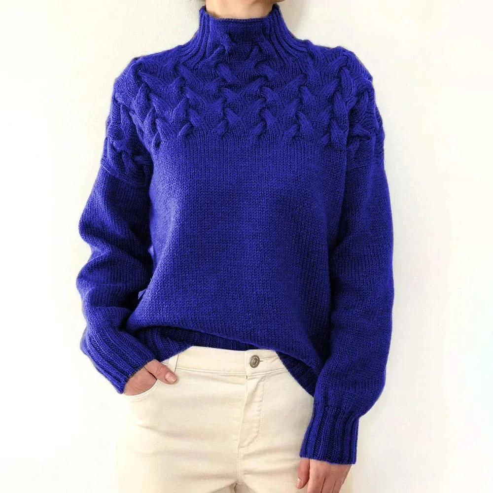 Women Cable Knitted High Neck Jumper
