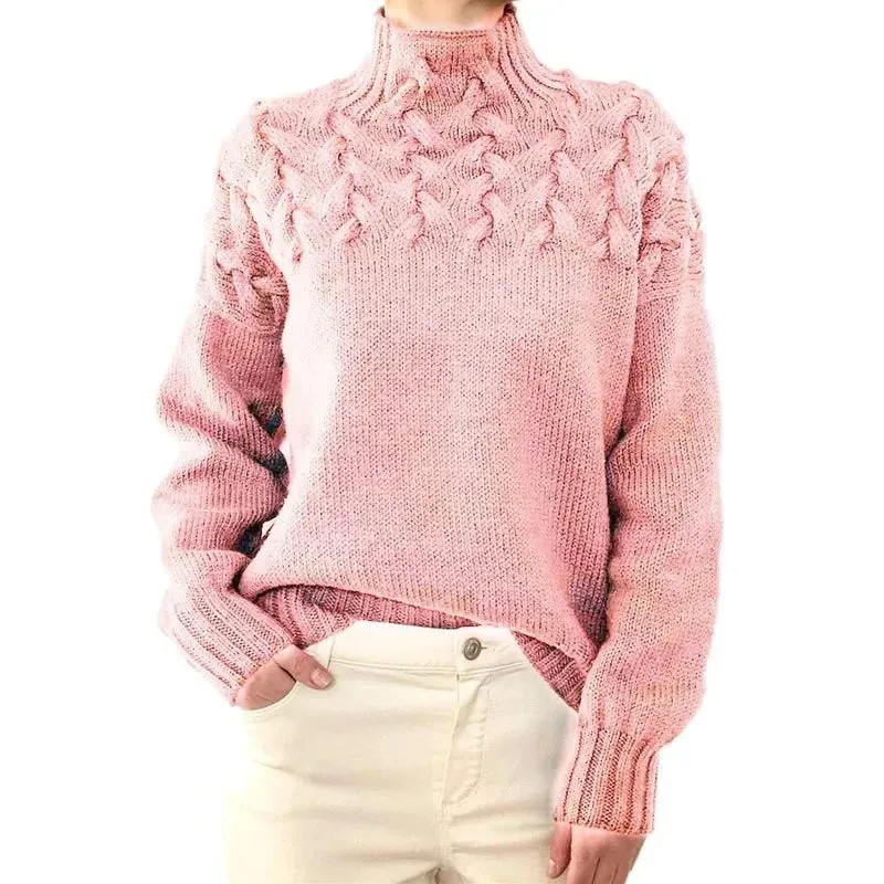 Women Cable Knitted High Neck Jumper