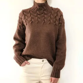 Women Cable Knitted High Neck Jumper