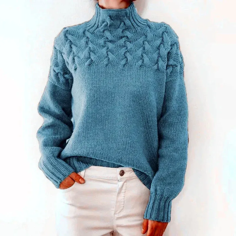 Women Cable Knitted High Neck Jumper