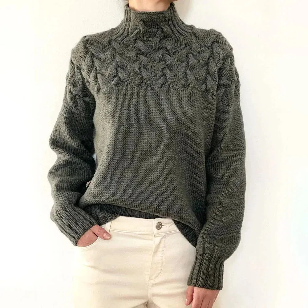Women Cable Knitted High Neck Jumper