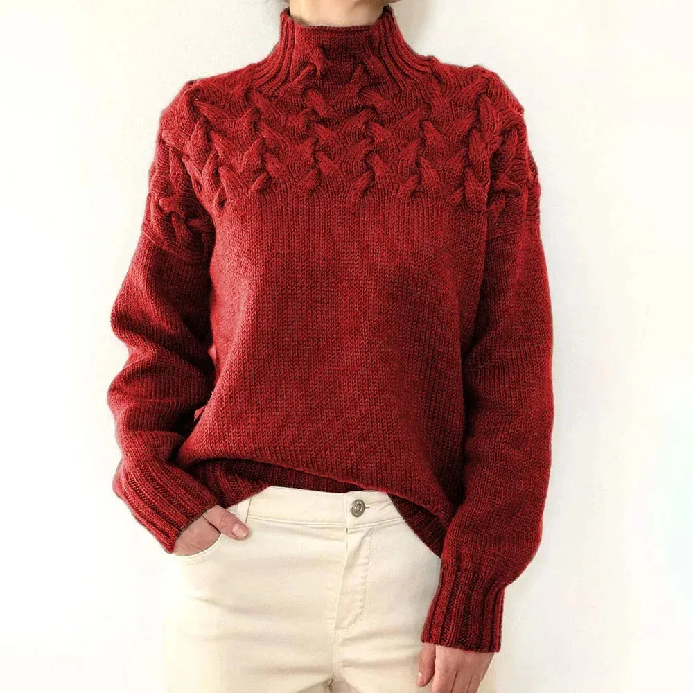 Women Cable Knitted High Neck Jumper