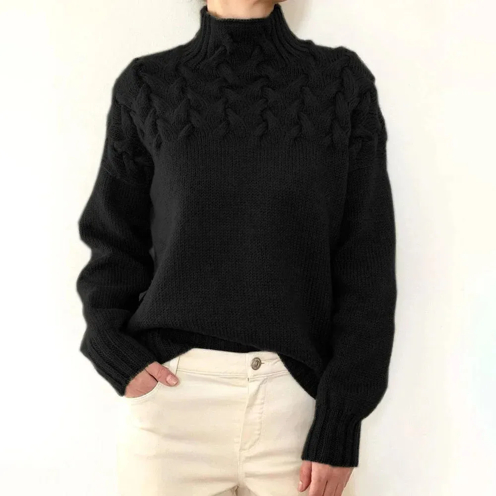 Women Cable Knitted High Neck Jumper