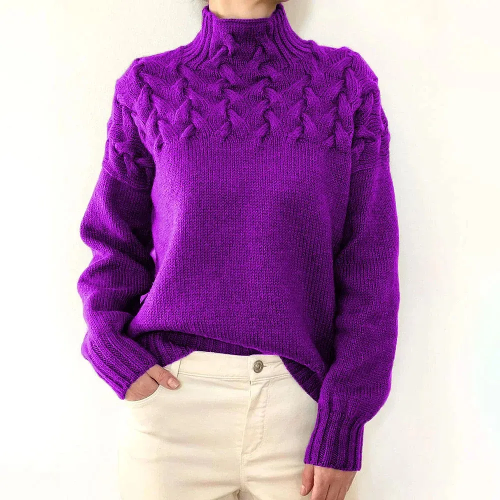 Women Cable Knitted High Neck Jumper