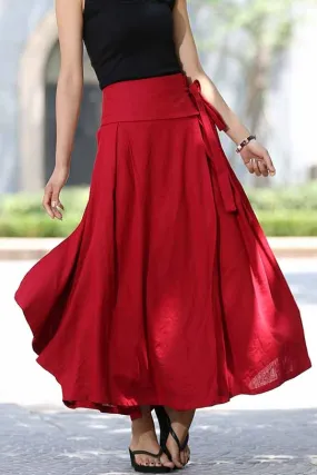 Women's handmdade linen maxi wrap skirt 1025#