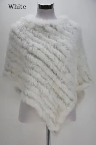 Women's Knitted Poncho with  Real Rabbit Fur