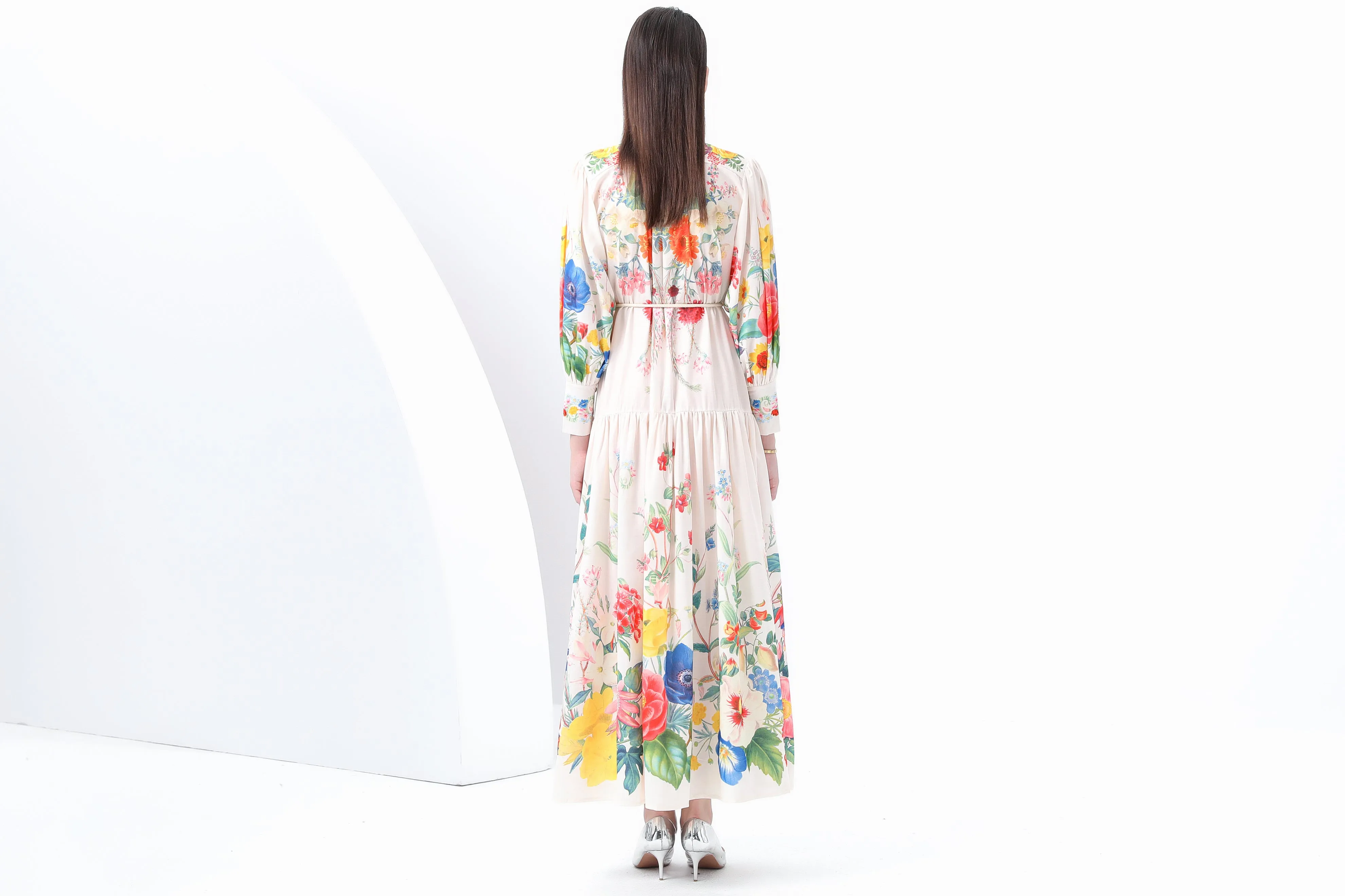 Women's Printed Lantern Sleeve Maxi Dress