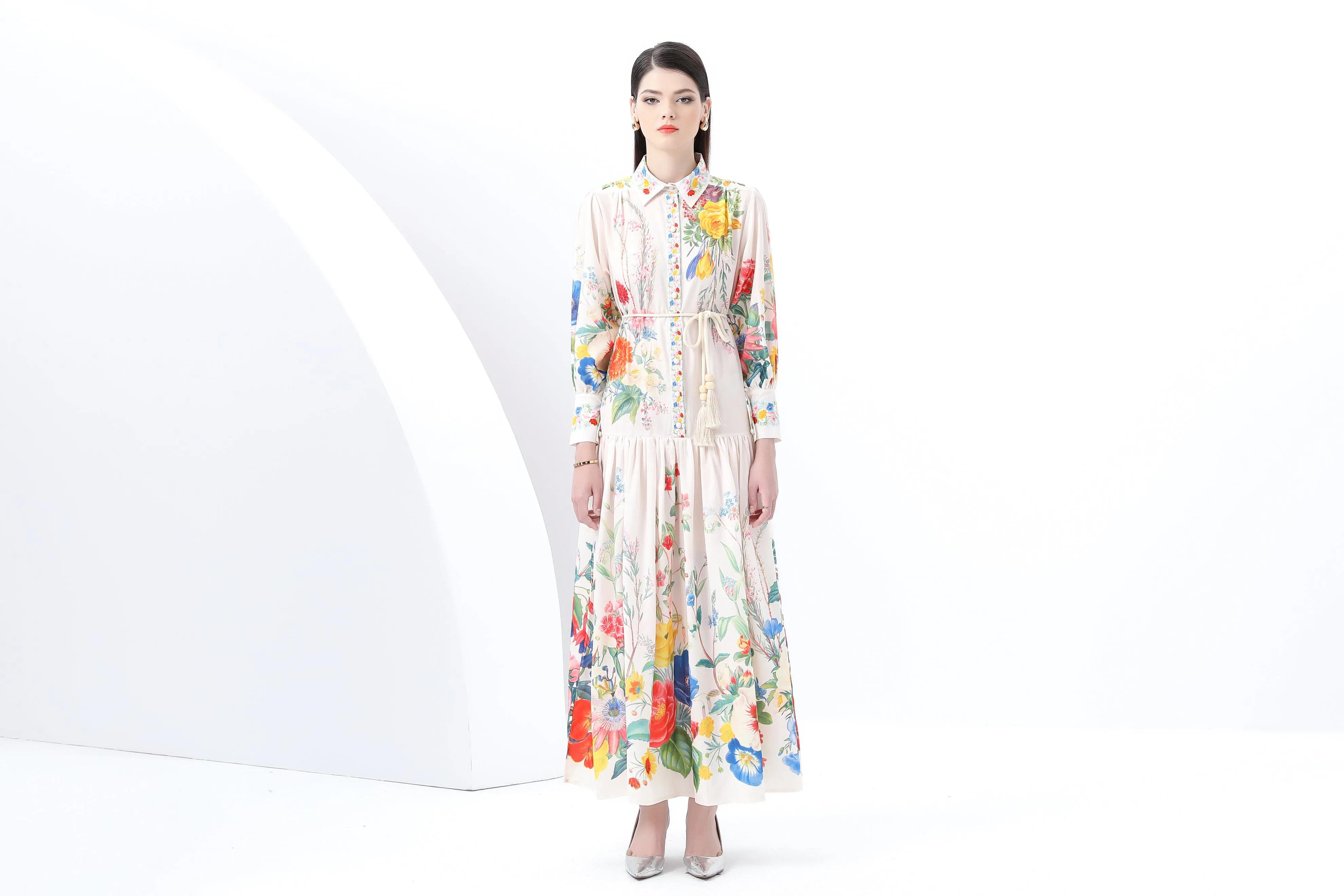 Women's Printed Lantern Sleeve Maxi Dress