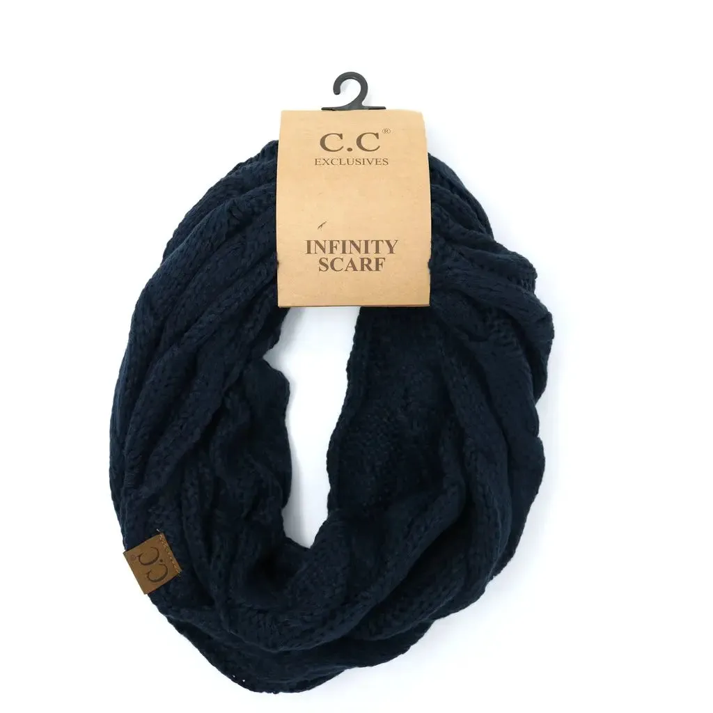 Women’s Solid Cable Knit CC Infinity Scarf – Classic & Cozy Winter Essential