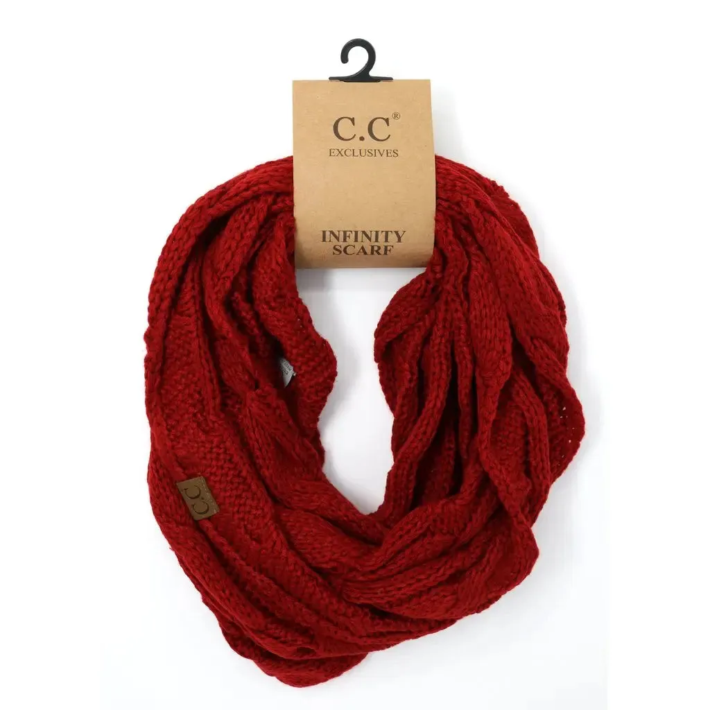 Women’s Solid Cable Knit CC Infinity Scarf – Classic & Cozy Winter Essential