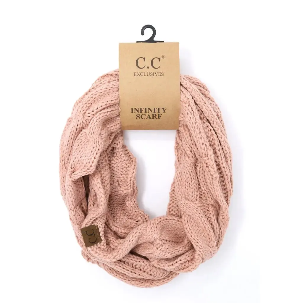 Women’s Solid Cable Knit CC Infinity Scarf – Classic & Cozy Winter Essential