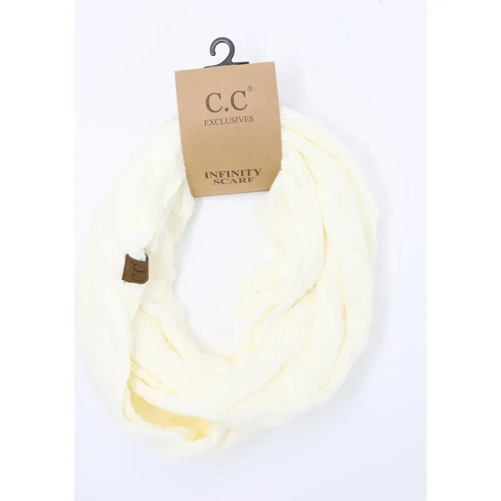 Women’s Solid Cable Knit CC Infinity Scarf – Classic & Cozy Winter Essential
