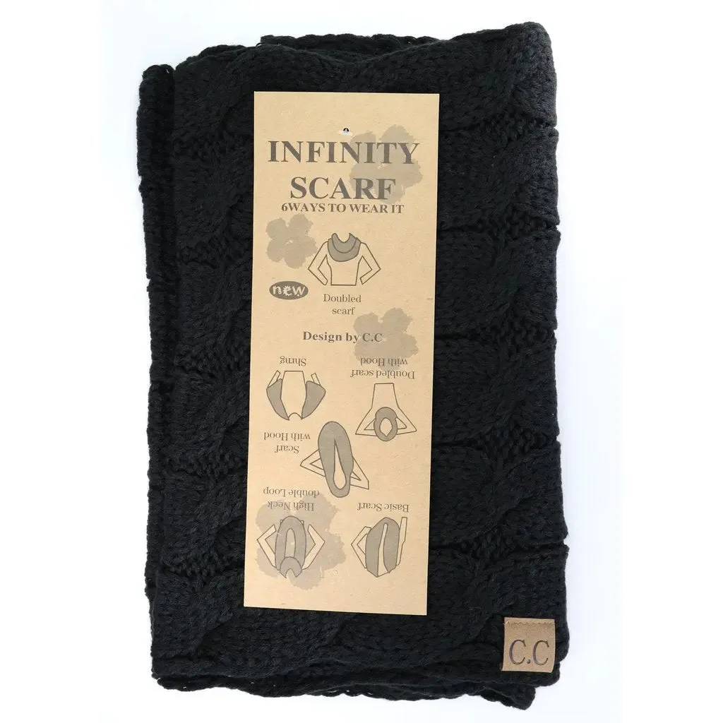 Women’s Solid Cable Knit CC Infinity Scarf – Classic & Cozy Winter Essential