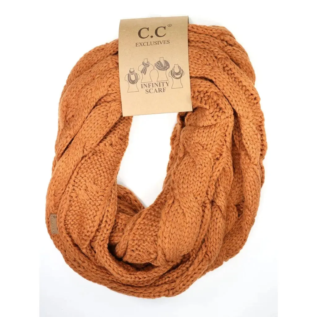 Women’s Solid Cable Knit CC Infinity Scarf – Classic & Cozy Winter Essential
