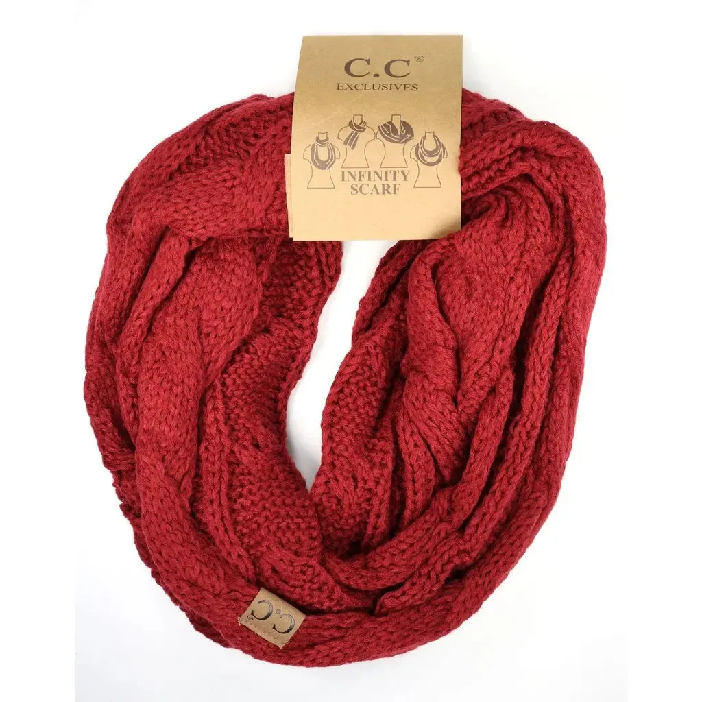 Women’s Solid Cable Knit CC Infinity Scarf – Classic & Cozy Winter Essential