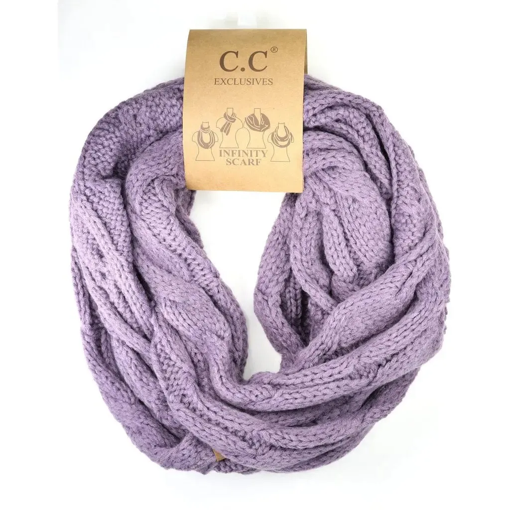 Women’s Solid Cable Knit CC Infinity Scarf – Classic & Cozy Winter Essential