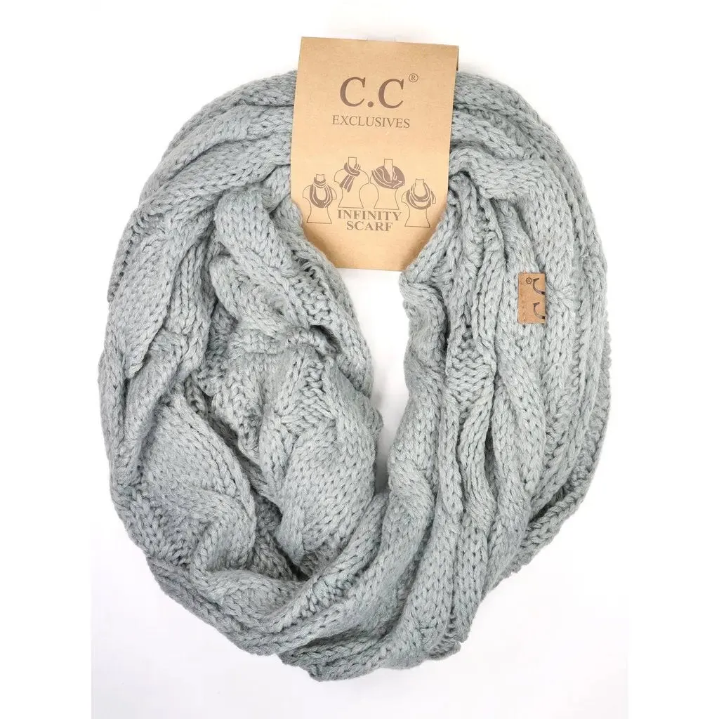 Women’s Solid Cable Knit CC Infinity Scarf – Classic & Cozy Winter Essential