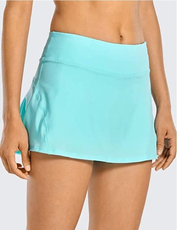 Women's Sports Culottes Mid-waist Pleated Polyester Fiber Back Pocket Zipper Shorts