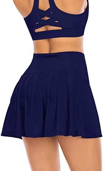 Women's Sports Culottes Mid-waist Pleated Polyester Fiber Back Pocket Zipper Shorts