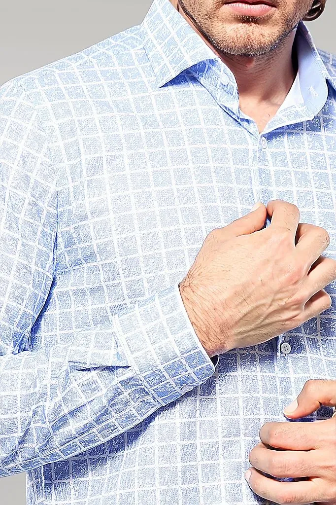 WSS Patterned Plaid Light Blue Shirt  - Singen