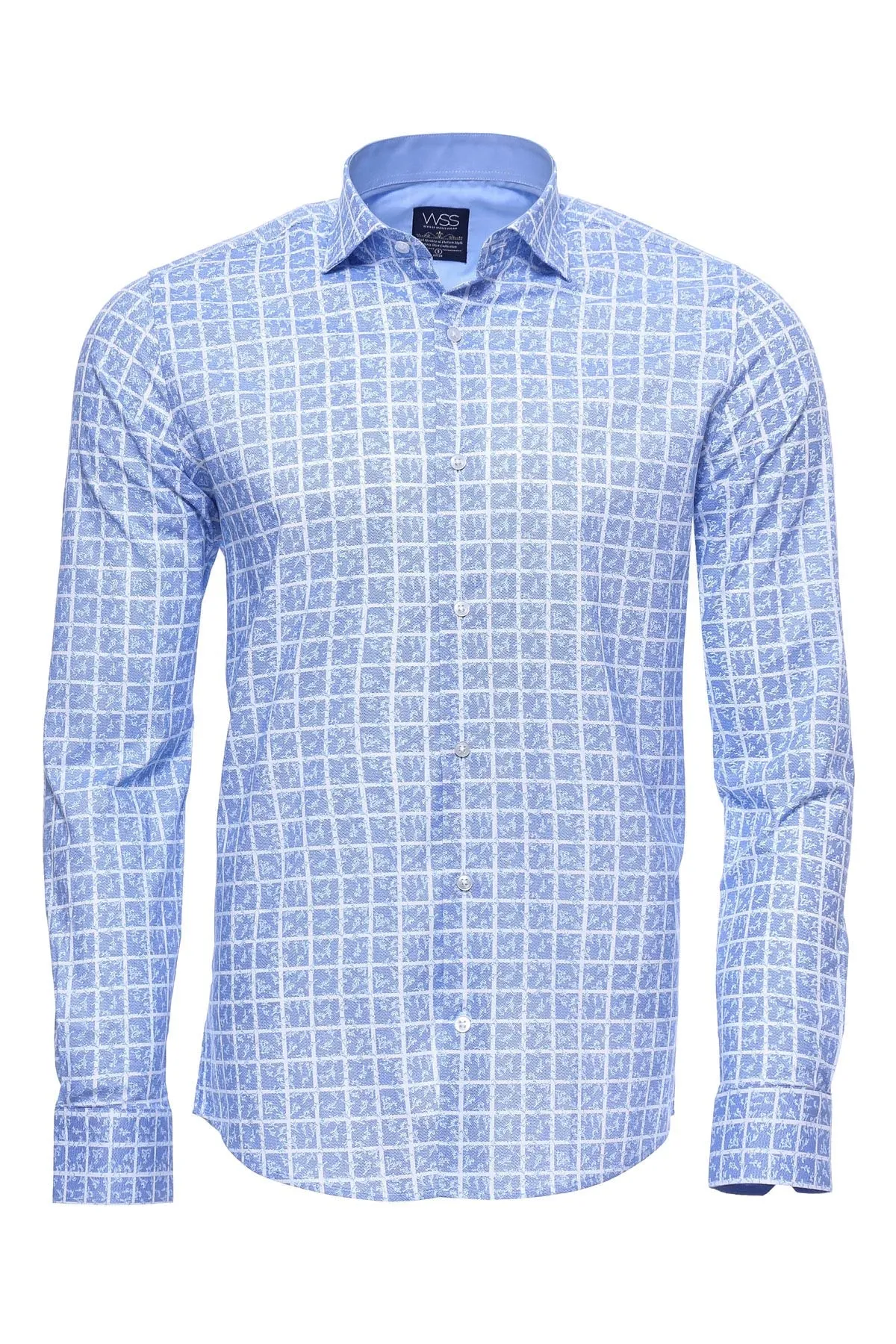 WSS Patterned Plaid Light Blue Shirt  - Singen
