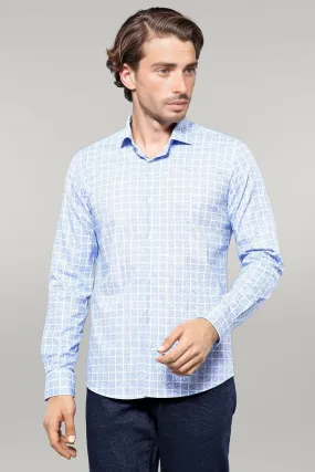 WSS Patterned Plaid Light Blue Shirt  - Singen