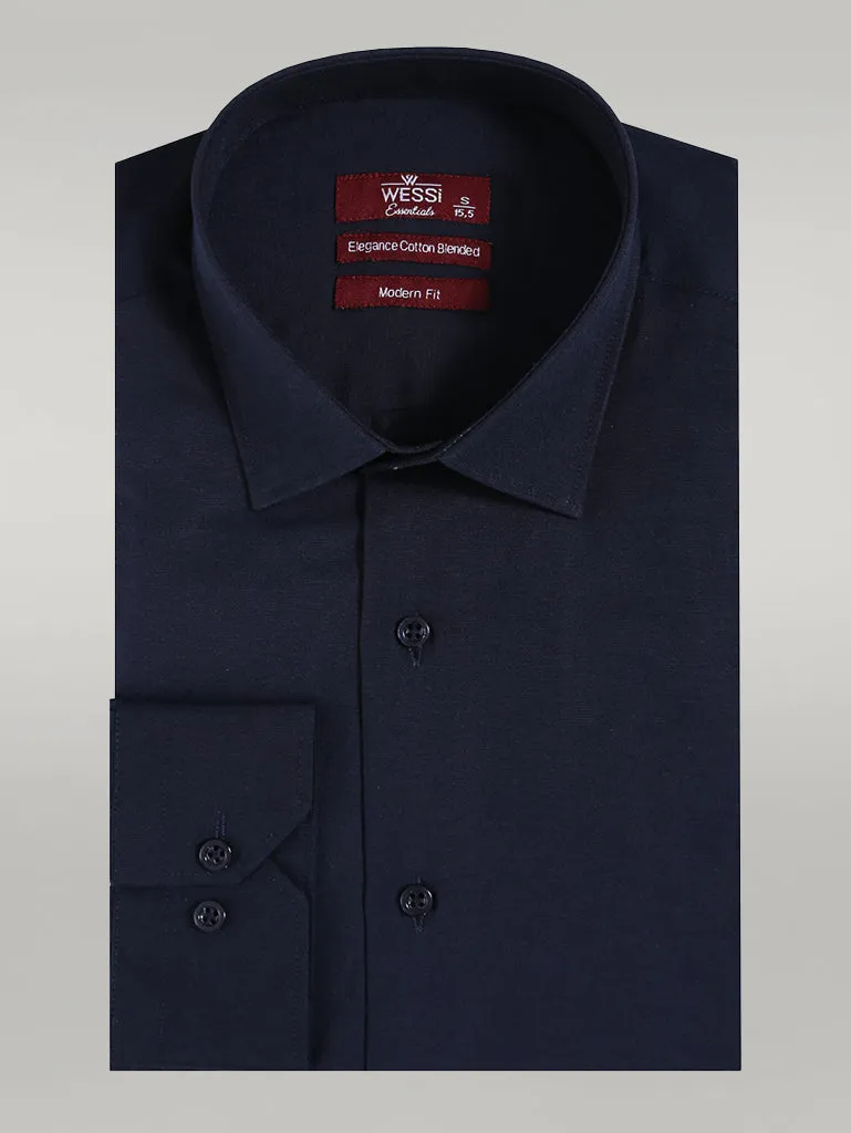 WSS Plain Long Sleeves Regular Fit Navy Blue Men Shirt  - Singen