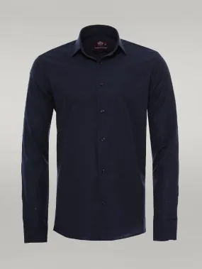 WSS Plain Long Sleeves Regular Fit Navy Blue Men Shirt  - Singen