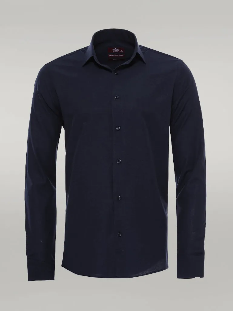 WSS Plain Long Sleeves Regular Fit Navy Blue Men Shirt  - Singen