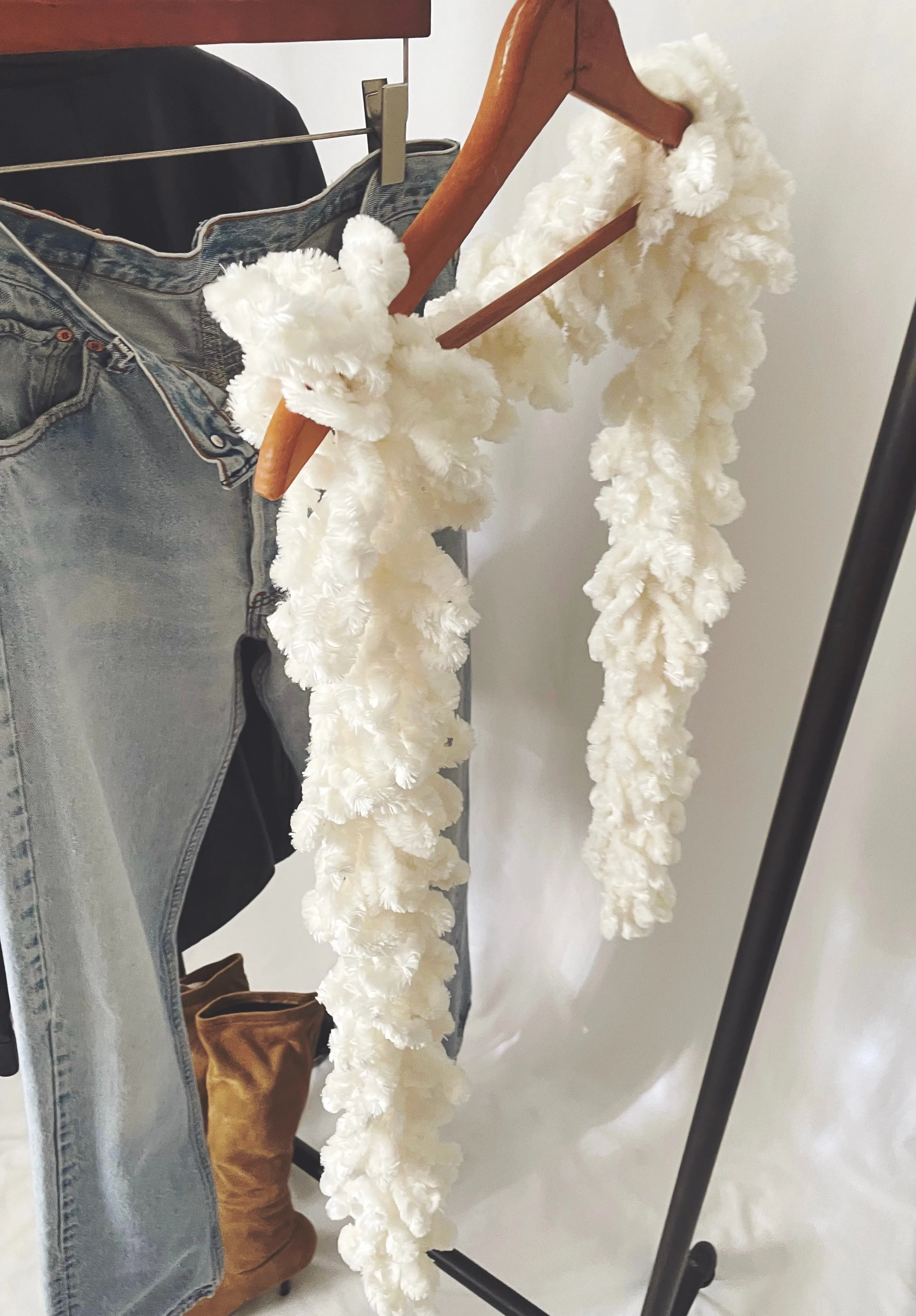 Y2K Chunky Knit Shaggy Fringed Boa Scarf