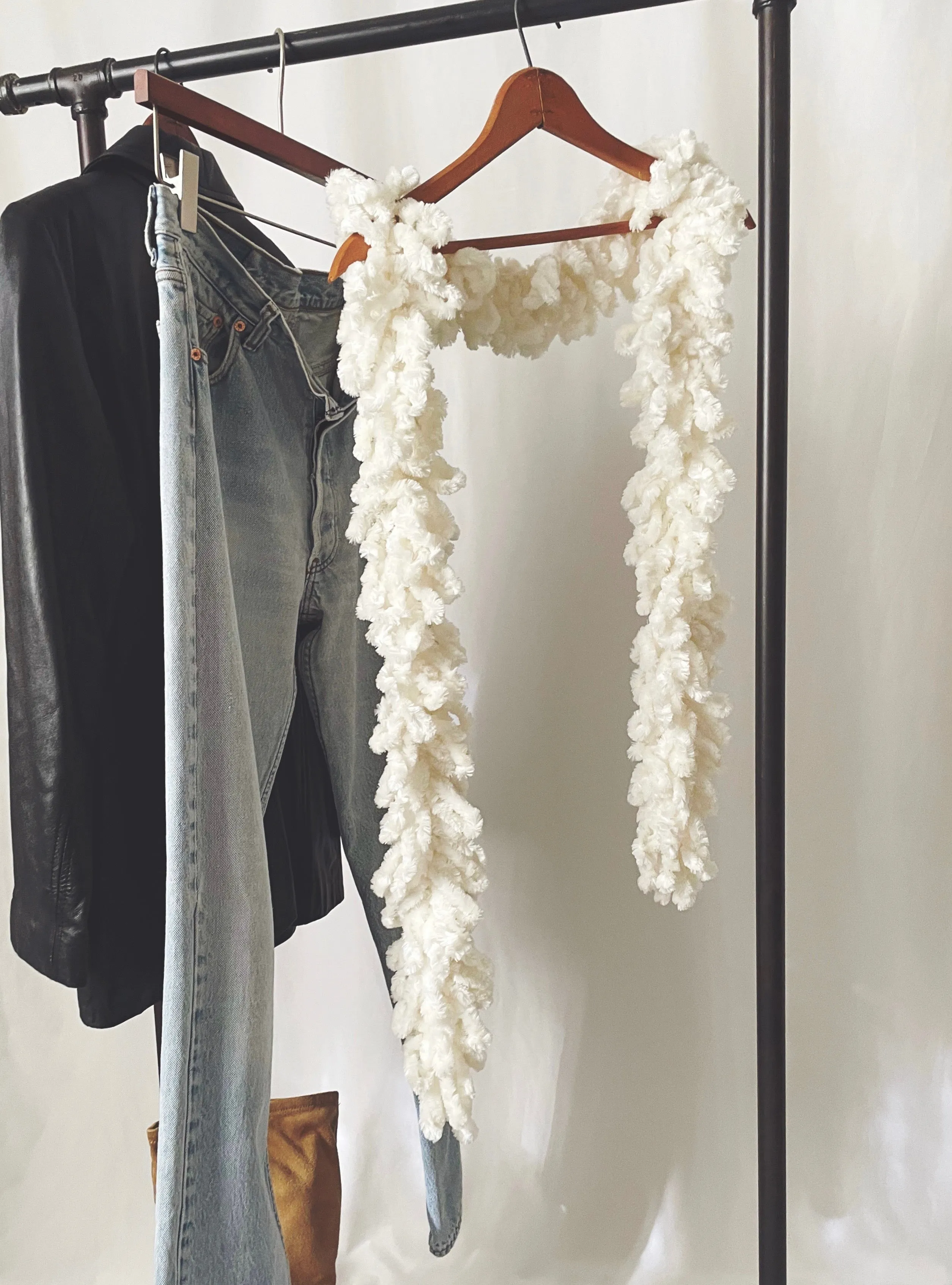 Y2K Chunky Knit Shaggy Fringed Boa Scarf