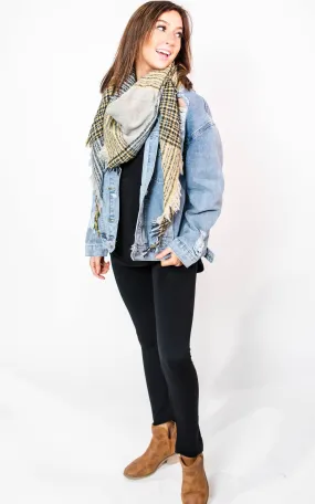 Yellow & Marbled Gray Plaid Triangle Blanket Scarf - Final Sale